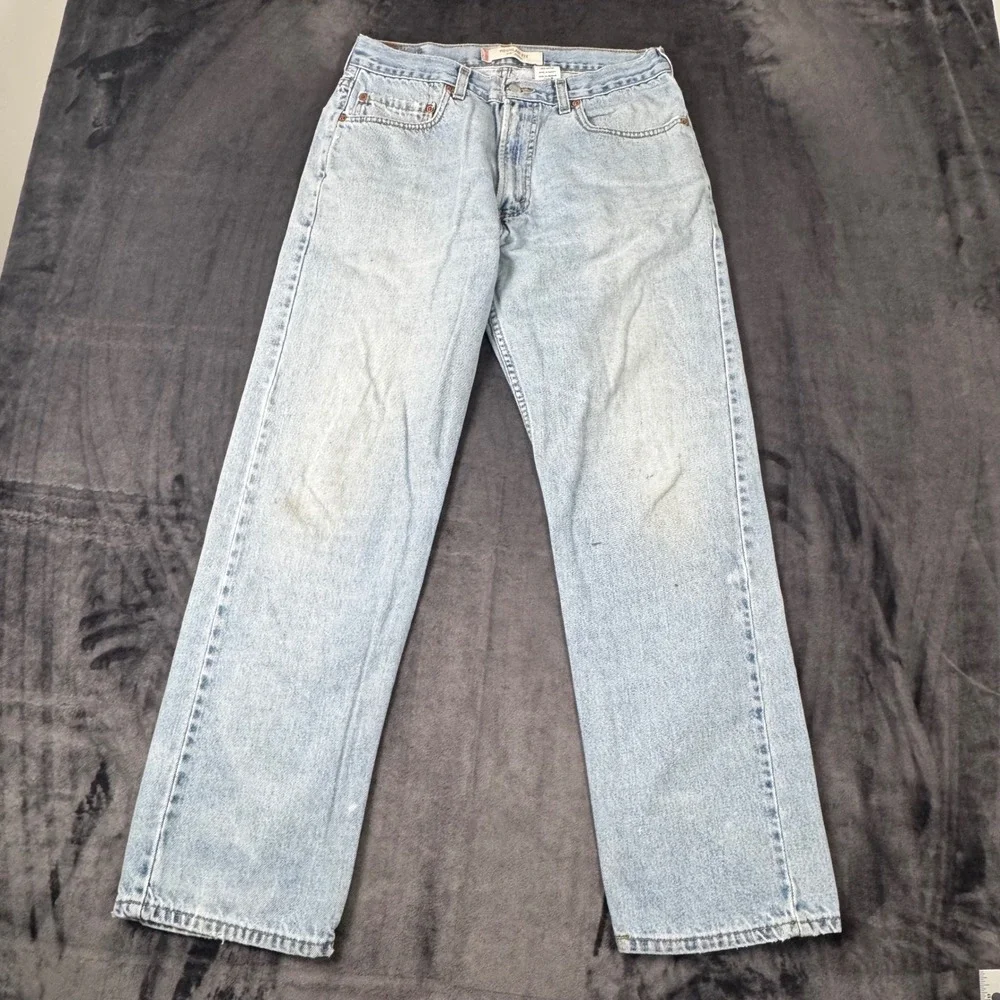 Levi's 505 Regular Fit Jeans Mens 34x32 Light Wash Blue Straight Leg Denim 3221